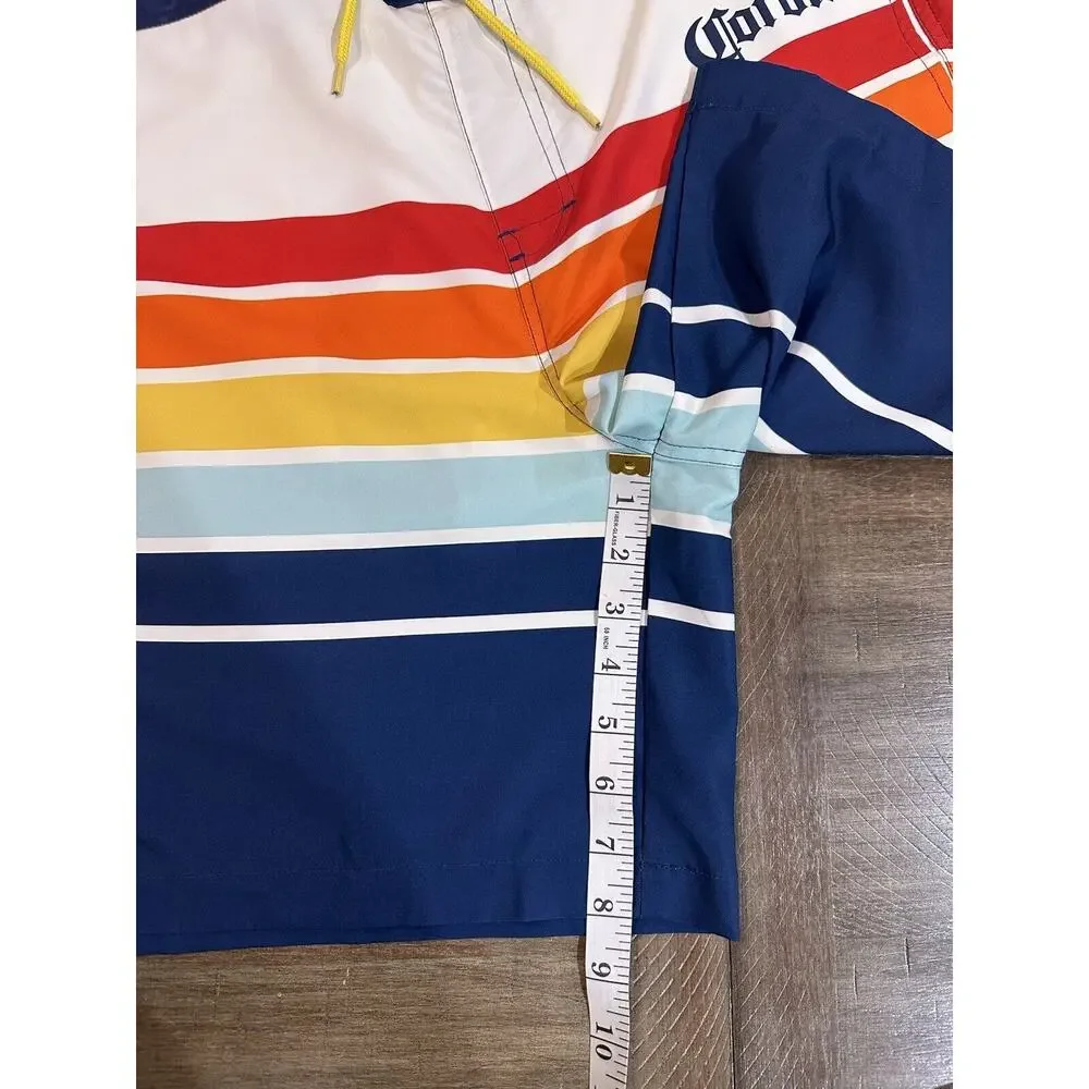 Corona Swim Trunks Mens L 36/38 Blue Colorful Striped Board Shorts Beer Retro